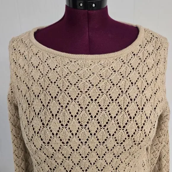 Women's Lauren Conrad Tan & Metallic Open Knit Cropped Sweater | Size Large - Picture 3 of 10